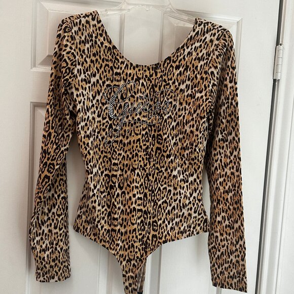 NWT Guess Spanish Cheetah Desert Animal Print Long Sleeve Bodysuit Top Size L - Picture 2 of 14